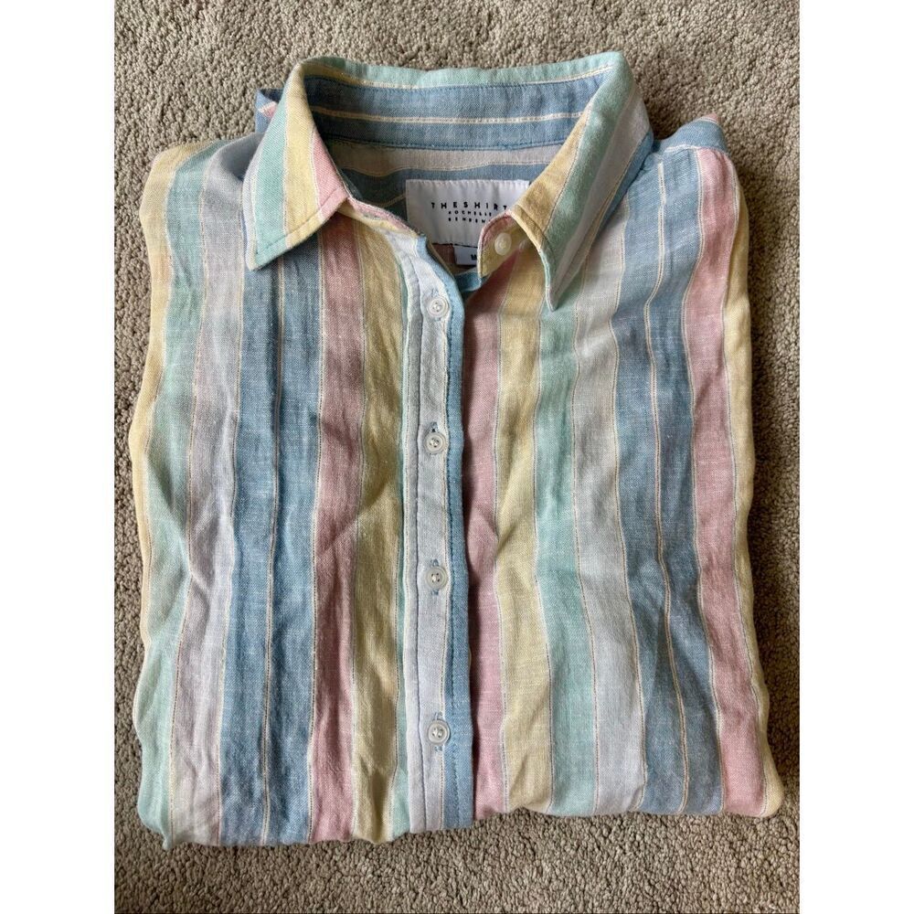 NWOT The Shirt by Rochelle Behrens boyfriend linen blend shirt Med $178 A51 - Picture 3 of 9